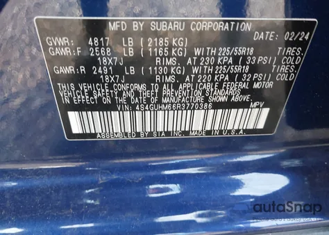 2024 Subaru Crosstrek Limited z USA, uszkodzony, nr VIN 4S4GUHM66R3770386